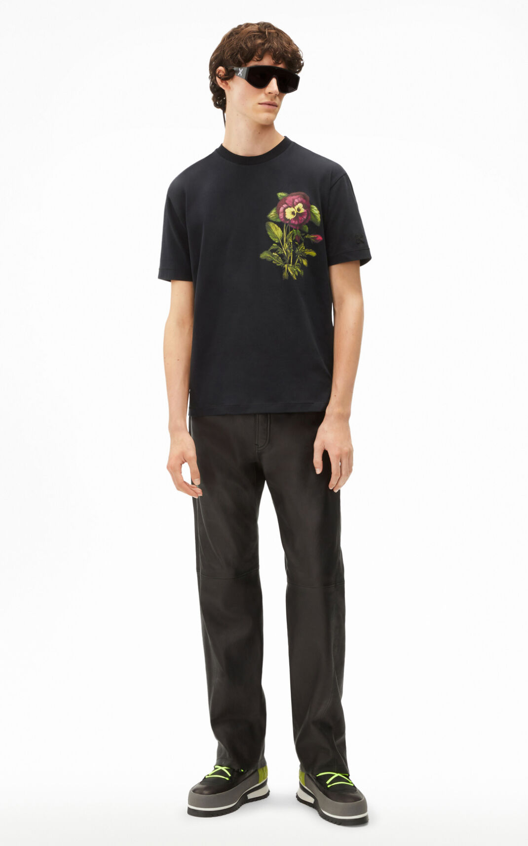 T Shirt Kenzo Homme Pansy casual Noir GHLST-2930